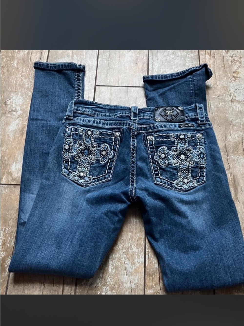 Miss Me Dark Blue Embroidered Pocket Women Jeans